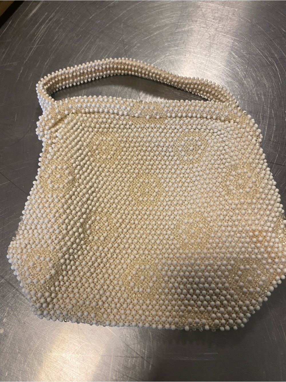 Vintage Beaded Pearl-Effect Ivory Women's Handbag